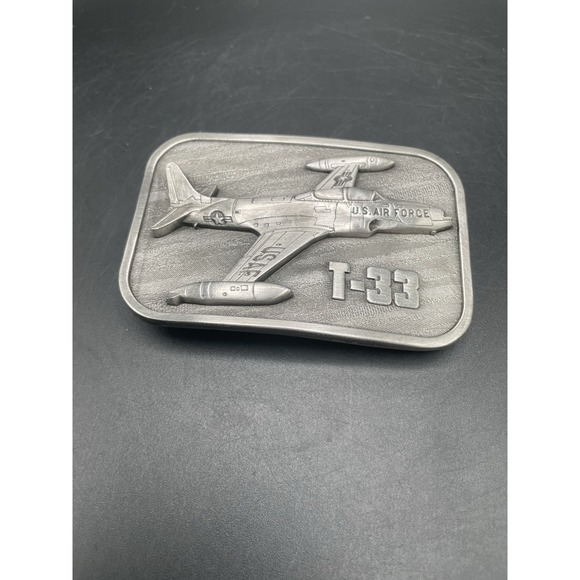 Lockheed T-33 Shooting Star Trainer Aircraft Military Usaf Vintage Belt Buckle